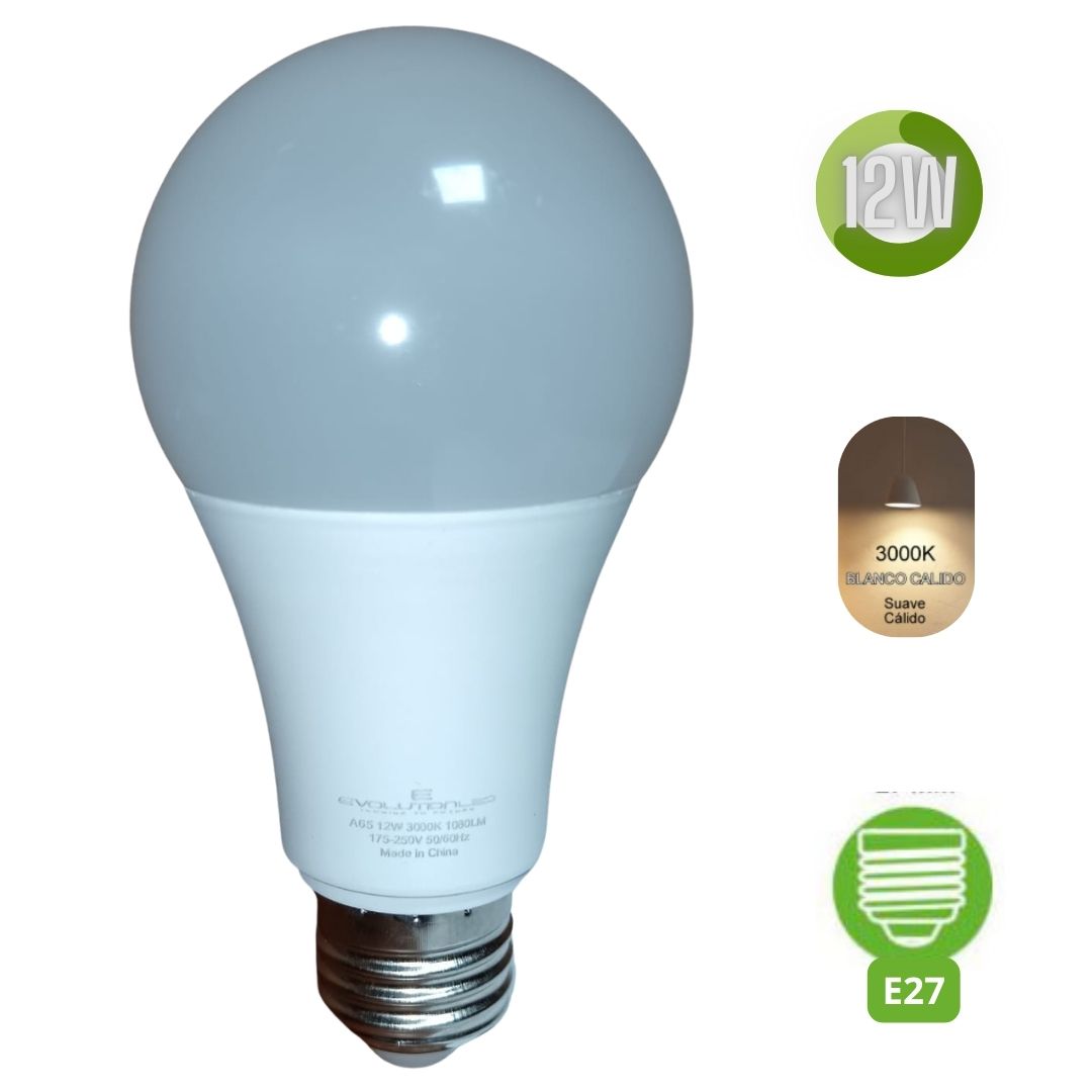 LAMPARA LED A65 12W LUZ CALIDA