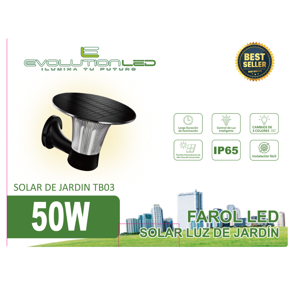 Farol Led Solar 50w Jardin TB03 3CCT