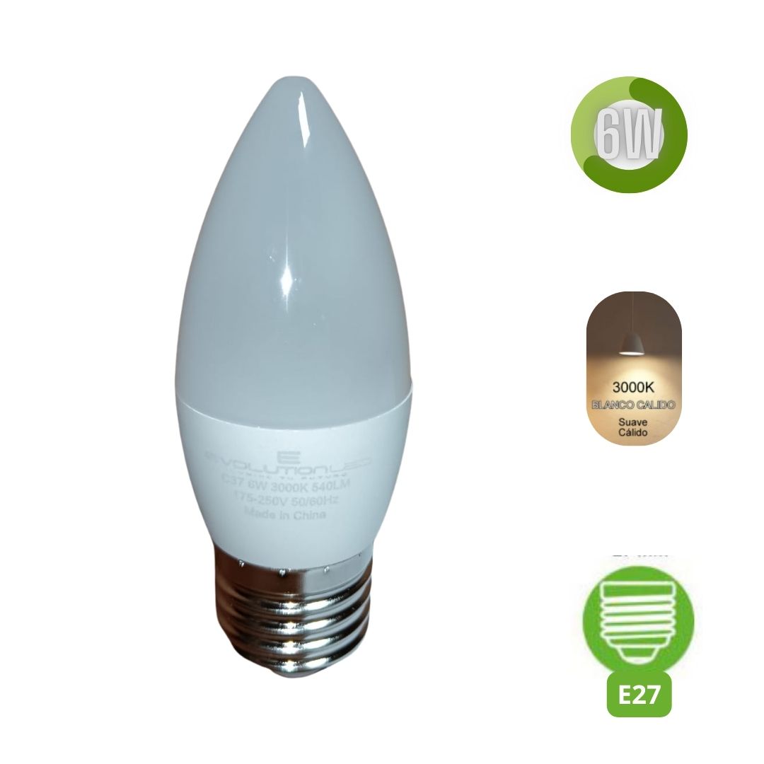 LAMPARA LED C37 6W LUZ CALIDA
