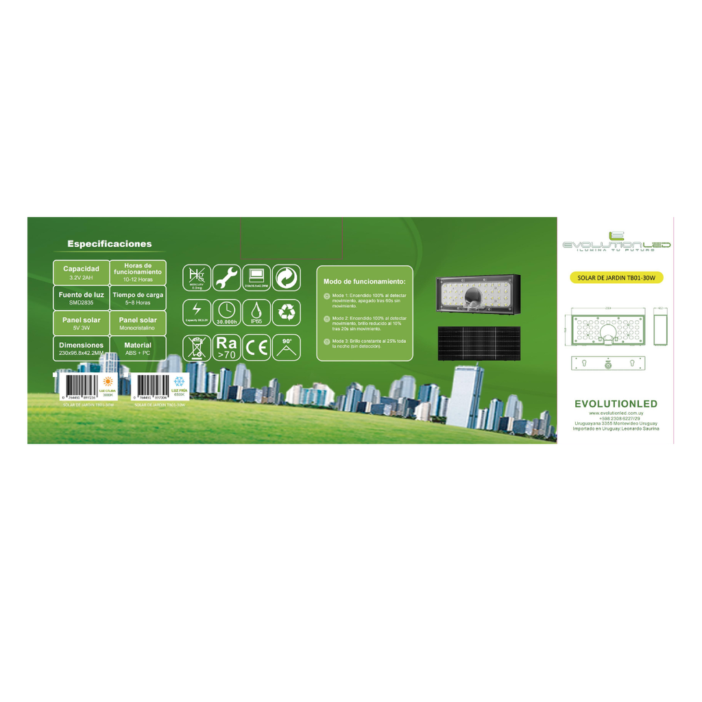 Luminaria Bañador Led Solar 30w Jardin TB01 Calida