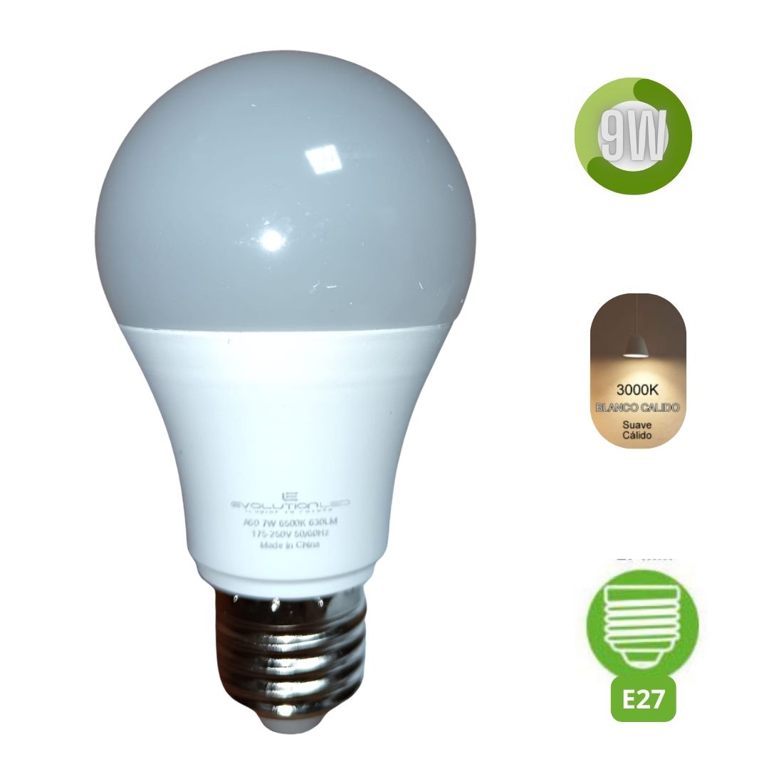 LAMPARA LED A60 9W LUZ CALIDA