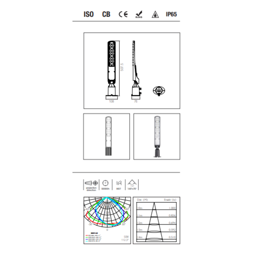 Luz de Calle Led  50w  RA Con fotocélula LUZ FRIA