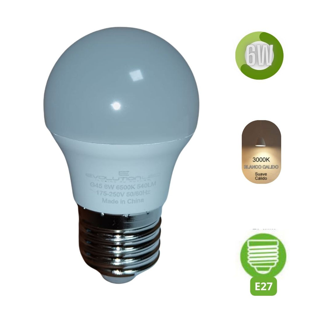LAMPARA LED G45 6W LUZ CALIDA