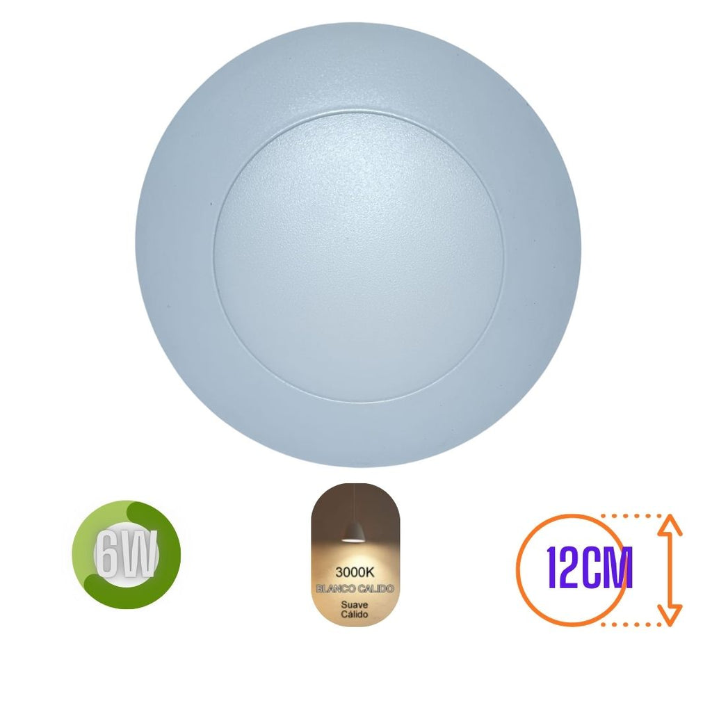 LUMINARIA SUPERFICIE REDONDA 6W LUZ CALIDA