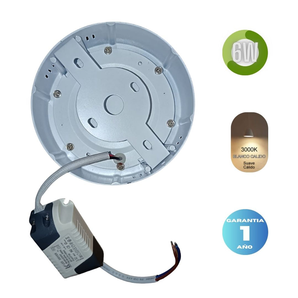 LUMINARIA SUPERFICIE REDONDA 6W LUZ CALIDA
