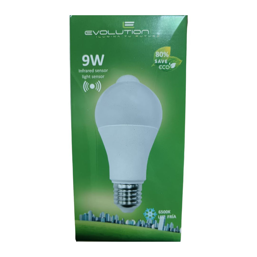 LAMPARA LED A60 9W LUZ FRIA CON SENSOR INFRAROJO Y SENSOR DE LUZ